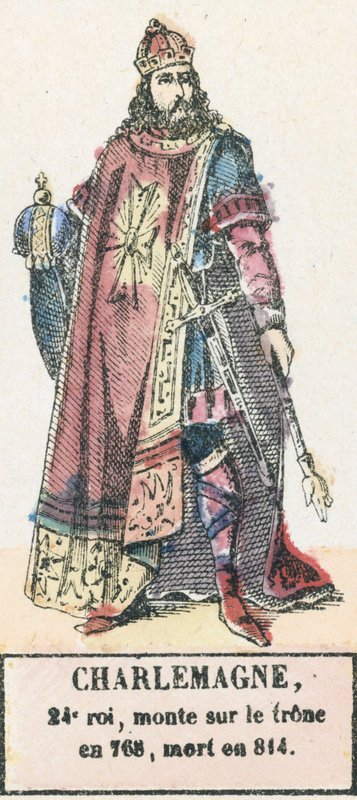 Karel Veliký, 24. král, nastoupil na trůn roku 768, zemřel roku 814 (barevná rytina) od French School