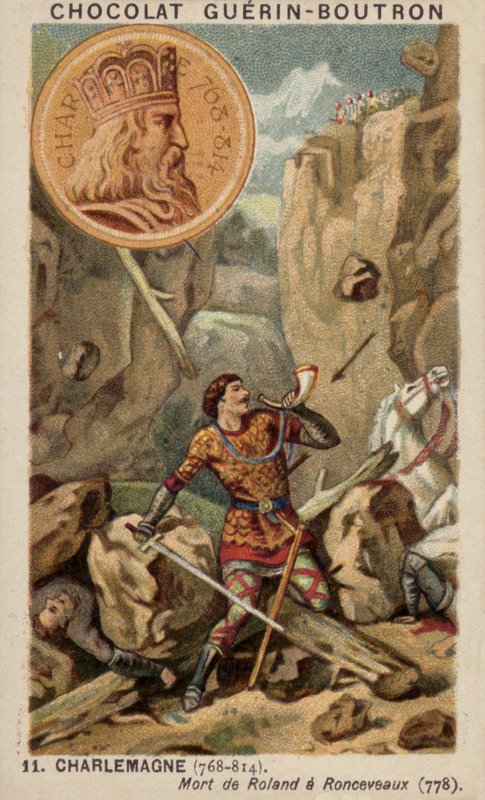 Karel Veliký a smrt Rolanda v Ronceveaux, 778 (chromolitho) od French School