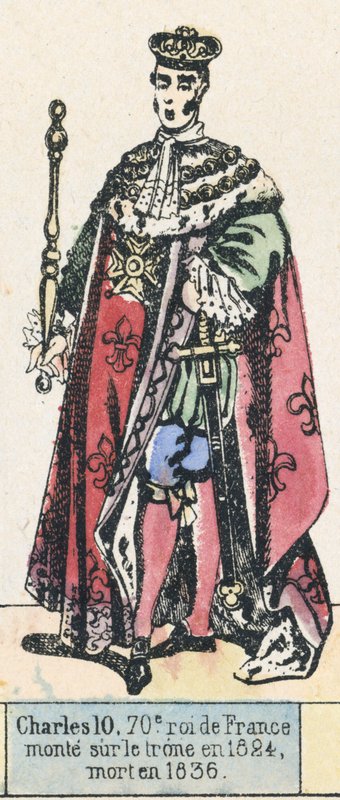 Charles 10, 70. král Francie, nastoupil na trůn v roce 1824, zemřel v roce 1836 (barevná rytina) od French School