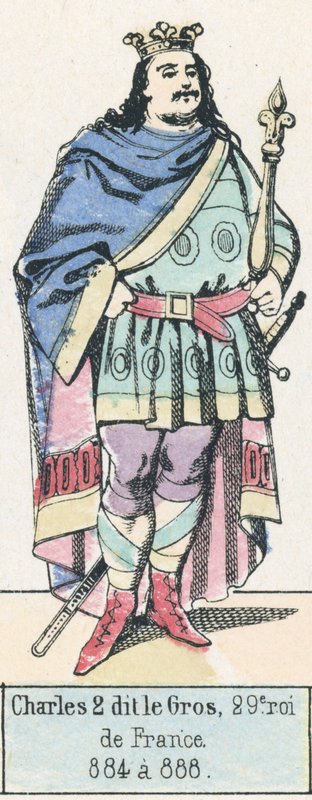Charles 2 dit le Gros, 29. francouzský král, 884 až 888 (barevná rytina) od French School
