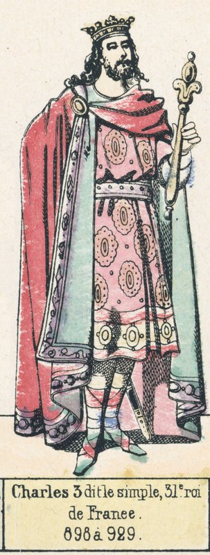 Charles 3 dit le simple, 31. král Francie, 898 až 929 (barevná rytina) od French School