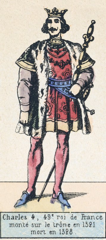 Karel 4, 49. král Francie, nastoupil na trůn v roce 1321, zemřel v roce 1328 (barevná rytina) od French School