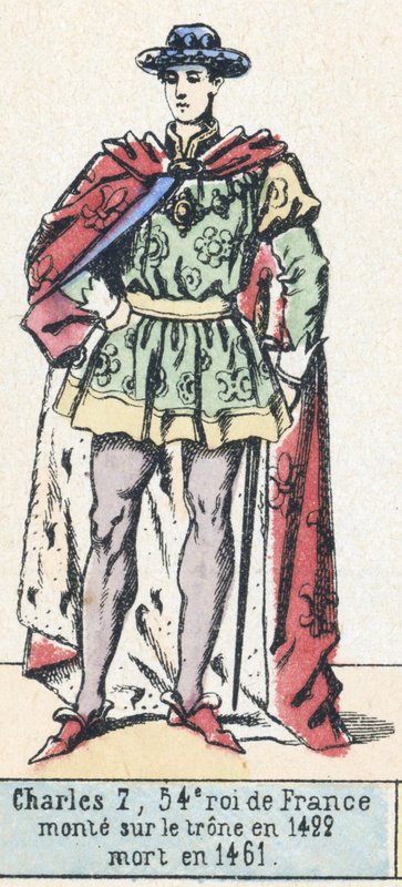 Karel 7, 54. král Francie, nastoupil na trůn v roce 1422, zemřel v roce 1461 (barevná rytina) od French School
