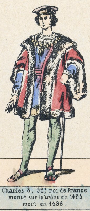 Karel 8, 56. král Francie, nastoupil na trůn roku 1483, zemřel roku 1498 (barevná rytina) od French School