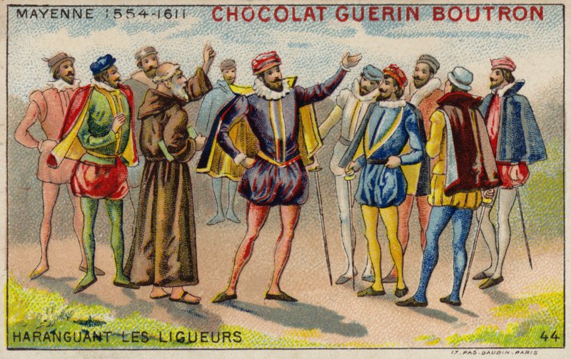 Charles, vévoda z Mayenne, oslovující členy katolické ligy (chromolitho) od French School