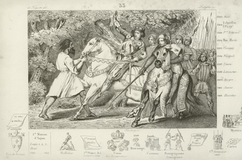 Francouzský Karel VI. je varován před přepadením v lese poblíž Angers, 1392 od French School