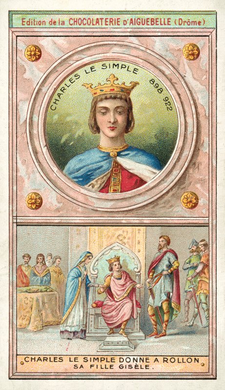Charles Prostý dává svou dceru Gisele Rollovi z Normandie za ženu, 911 (chromolitho) od French School