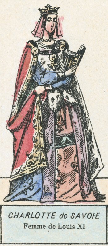 Charlotte Savojská, manželka Ludvíka XI. (barevná rytina) od French School