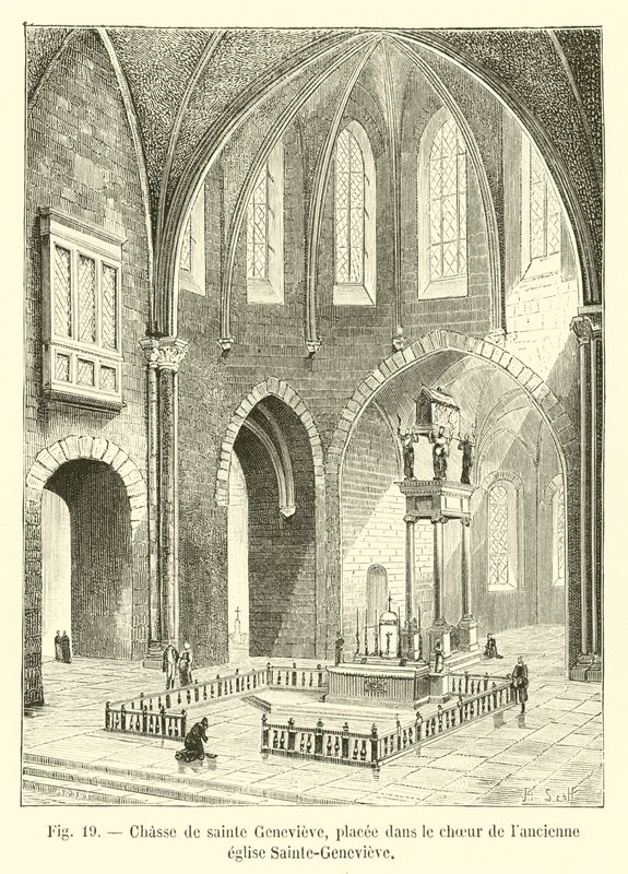 Chase of Saint Genevieve, umístěný na kůru starého kostela Sainte-Genevieve od French School