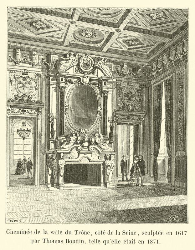 Krb v trůnním sále, na straně Seiny, vytesaný v roce 1617 Thomasem Boudinem, jako tomu bylo v roce 1871 od French School