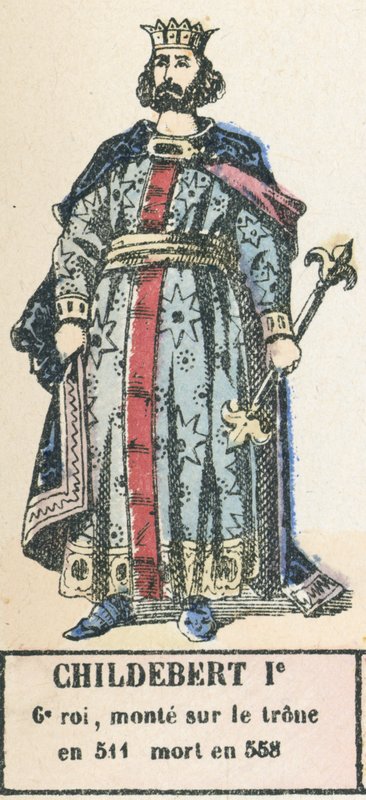 Childebert I., 6. král, nastoupil na trůn roku 511, zemřel roku 558 (barevná rytina) od French School