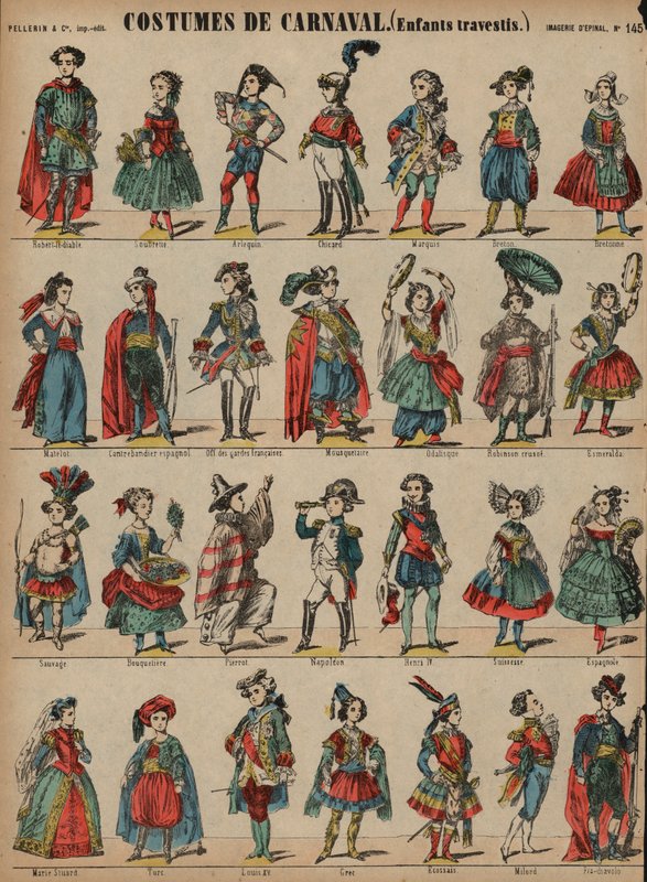 Dětské karnevalové kostýmy (barevné rytí) od French School