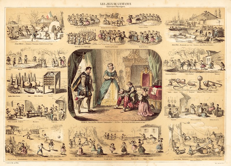 Dětské hry (barevná litografie) od French School