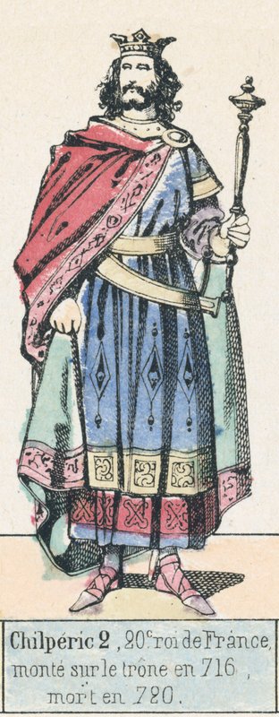 Chilperic 2, 20. král Francie, nastoupil na trůn v roce 716, zemřel v roce 720 (barevná rytina) od French School