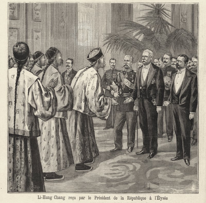 Čínský politik a diplomat Li Hongzhang přijal francouzský prezident Felix Faure v Elysejském paláci v Paříži od French School