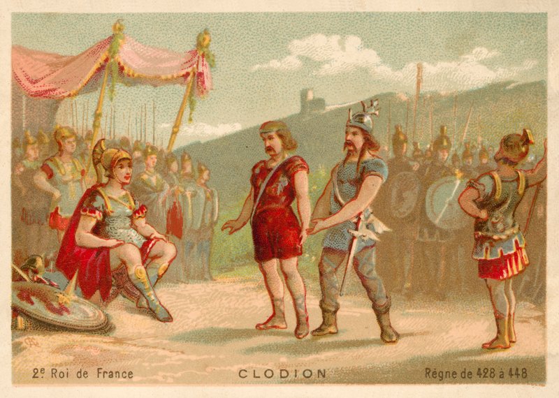 Chlodio, král Salianských Franků (chromolitho) od French School