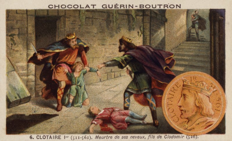 Chlothar I a vražda jeho synovců, synů krále Clodomira, 526 (chromolitho) od French School