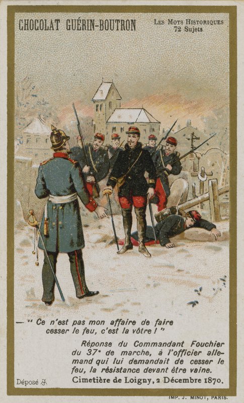 Obchodní karta Chocolat Guerin-Boutron, série Historic Words (chromolitho) od French School