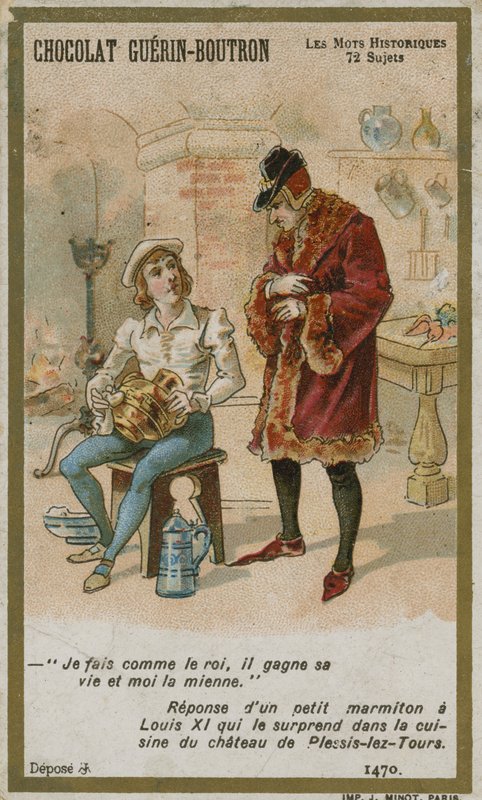 Obchodní karta Chocolat Guerin-Boutron, série Historic Words od French School