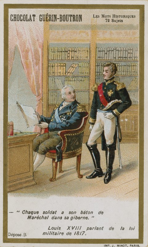 Obchodní karta Chocolat Guerin-Boutron, série Historic Words od French School