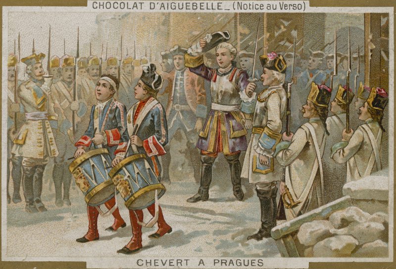Chocolaterie dAiguebelle vizitka s obrázkem Francoise de Chevert od French School
