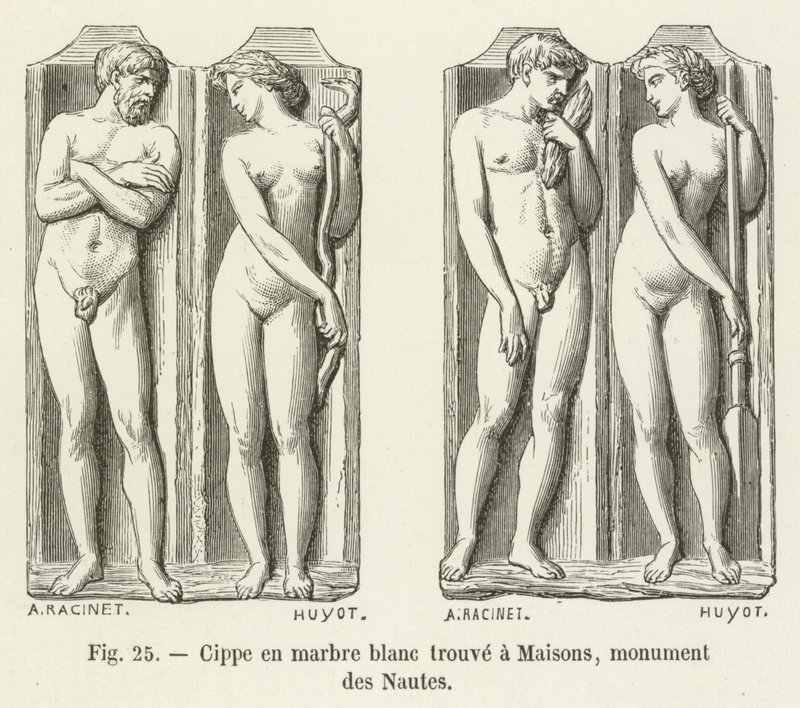 Cipus z bílého mramoru nalezený v Maisons, Monument des Nautes od French School