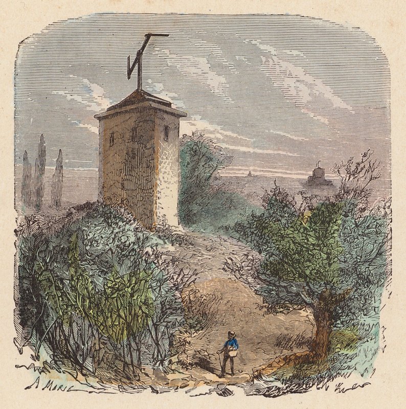 Telegrafní systém Clauda Chappe, Francie (barevná rytina) od French School