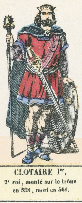 Clotaire I., 7. král, nastoupil na trůn roku 558, zemřel roku 561 (barevná rytina) od French School