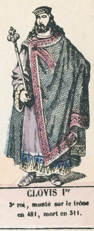 Chlodvík I., 5. král, nastoupil na trůn roku 481, zemřel roku 511 (barevná rytina) od French School