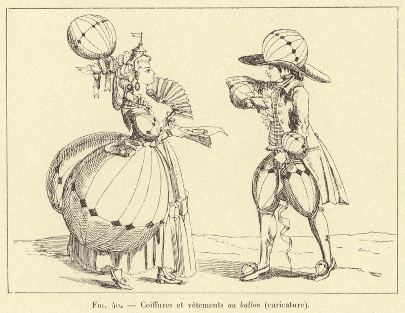 Balónové účesy a oblečení (karikatura) (rytina) od French School