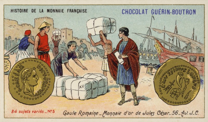 Mince Julia Caesara, římská Galie, 56 př. n. l. (chromolitho) od French School