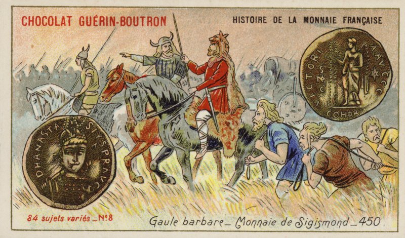 Mince Sigismonda, Barbarské Galie, 450 (chromolitho) od French School