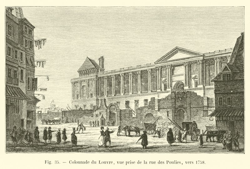 Kolonáda v Louvru, pohled z rue des Poulies, circa 1758 od French School