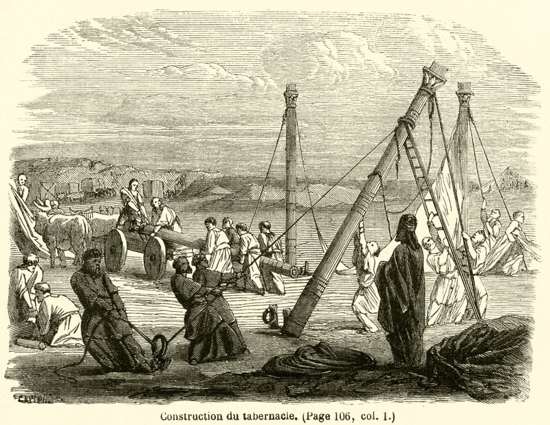 Construction du tabernacle (rytina) od French School