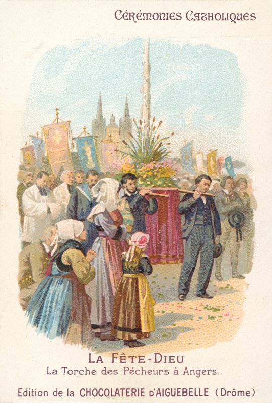 Corpus Christi průvod rybářů z Angers, Francie (chromolitho) od French School