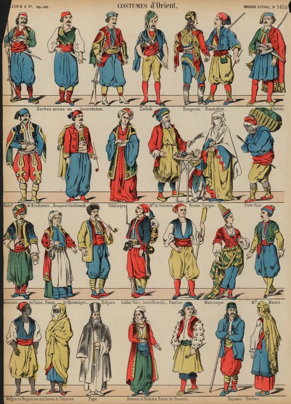 Kostýmy z Balkánu (barevná rytina) od French School