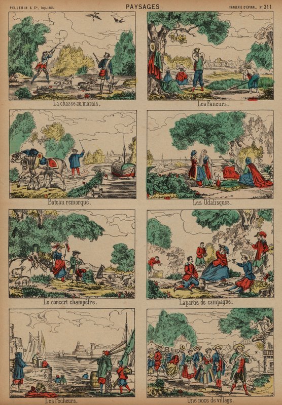 Venkovské scény (barevné rytí) od French School