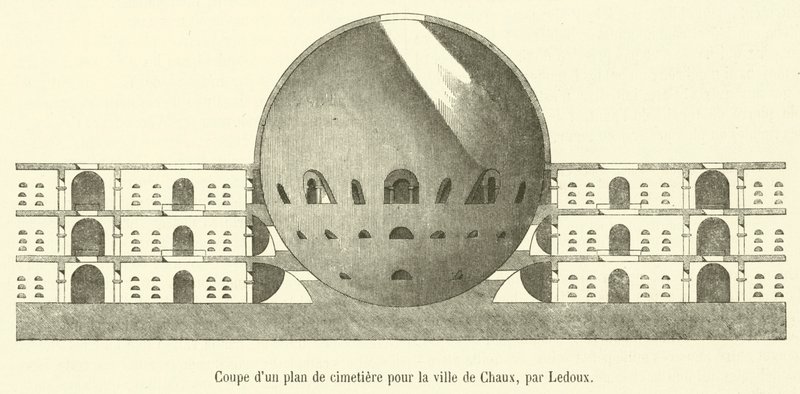Část plánu hřbitova pro město Chaux (rytina) od French School