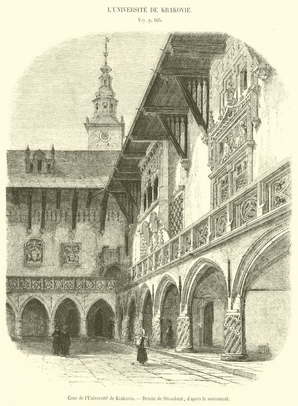 Nádvoří univerzity v Krakově (rytina) od French School