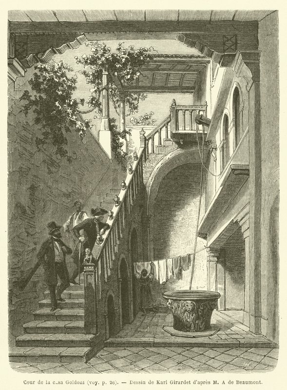 Nádvoří casa Goldoni (rytina) od French School