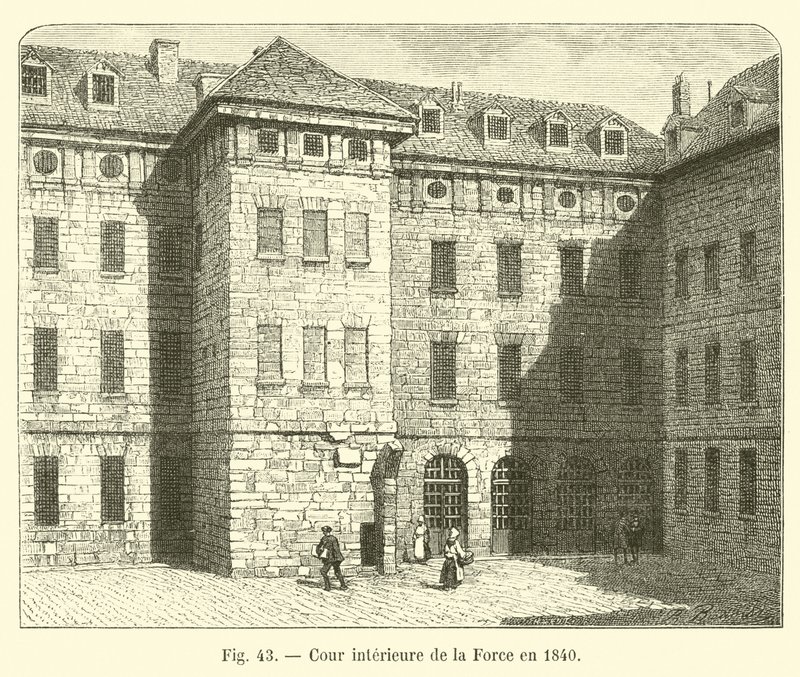 Vnitřní nádvoří La Force v roce 1840 od French School