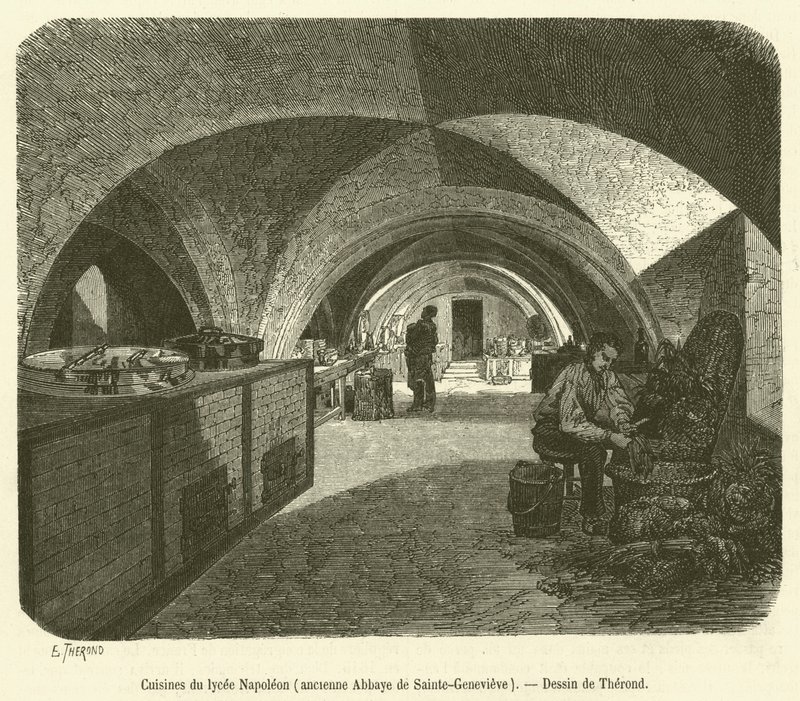 Kuchyně Lycee Napoleon, bývalé opatství Sainte-Genevieve (rytina) od French School