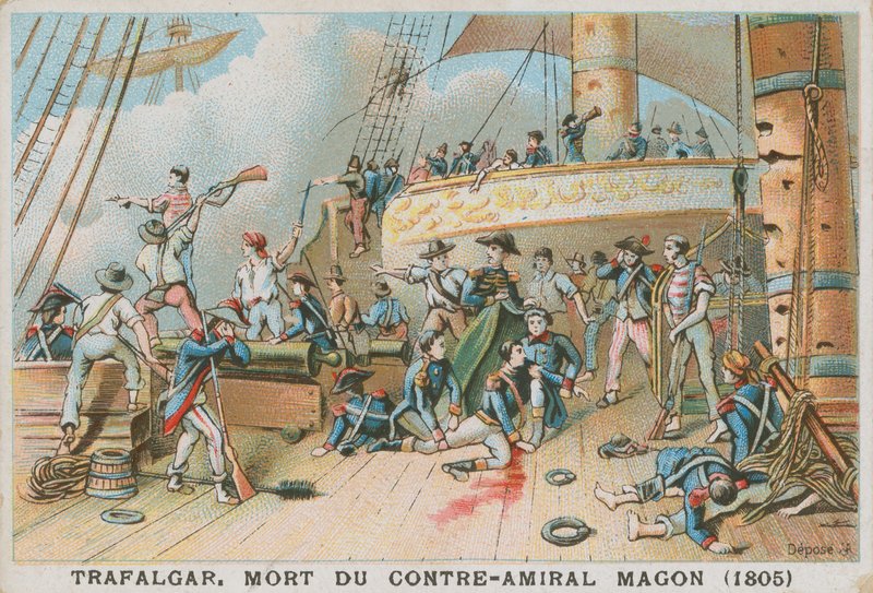 Smrt francouzského kontraadmirála Magona v bitvě u Trafalgaru, 1805 od French School