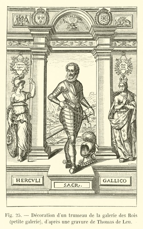 Dekorace trumeau v Galerii des Rois, malá galerie, podle rytiny Thomase de Leu od French School