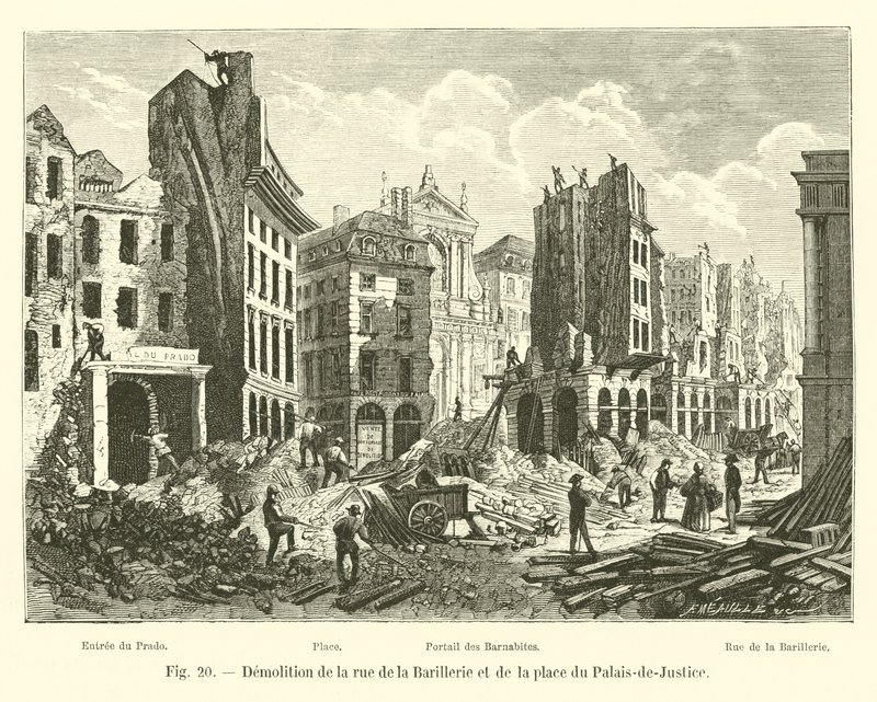 Demolice rue de la Barillerie a náměstí du Palais-de-Justice od French School