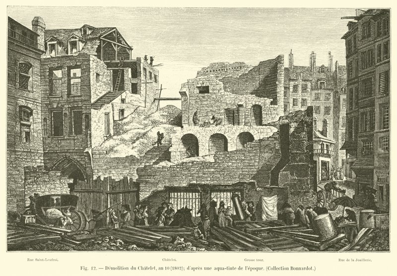 Demolice Chatelet, rok 10, 1802; po akvatintě od lepoque, sbírka Bonnardot od French School