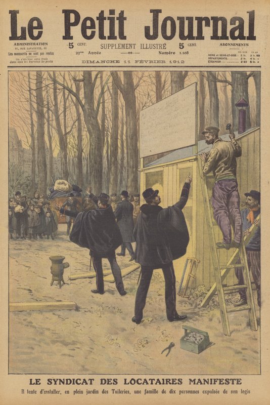 Demonstrace Svazu nájemníků v Paříži (barva lito) od French School
