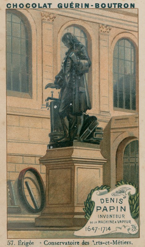 Denis Papin, vynálezce parního stroje, 1647-1714, postavený na Conservatoire des Arts-et-Metiers od French School