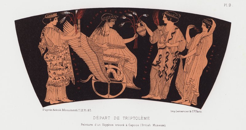 Odlet Triptolema (barevné lito) od French School