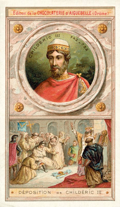 Depozice Childeric III, 752 (chromolitho) od French School